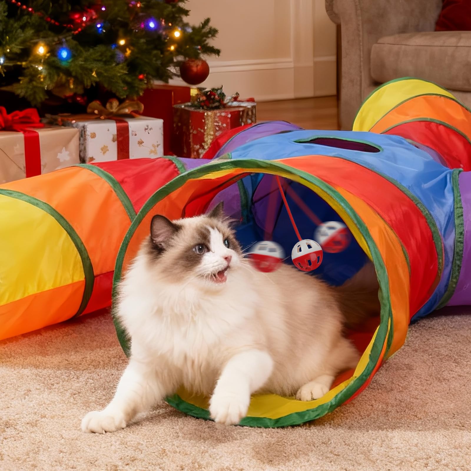 Joytale 5-Way Cat Tunnel quick-roll design makes storage and transport effortless.