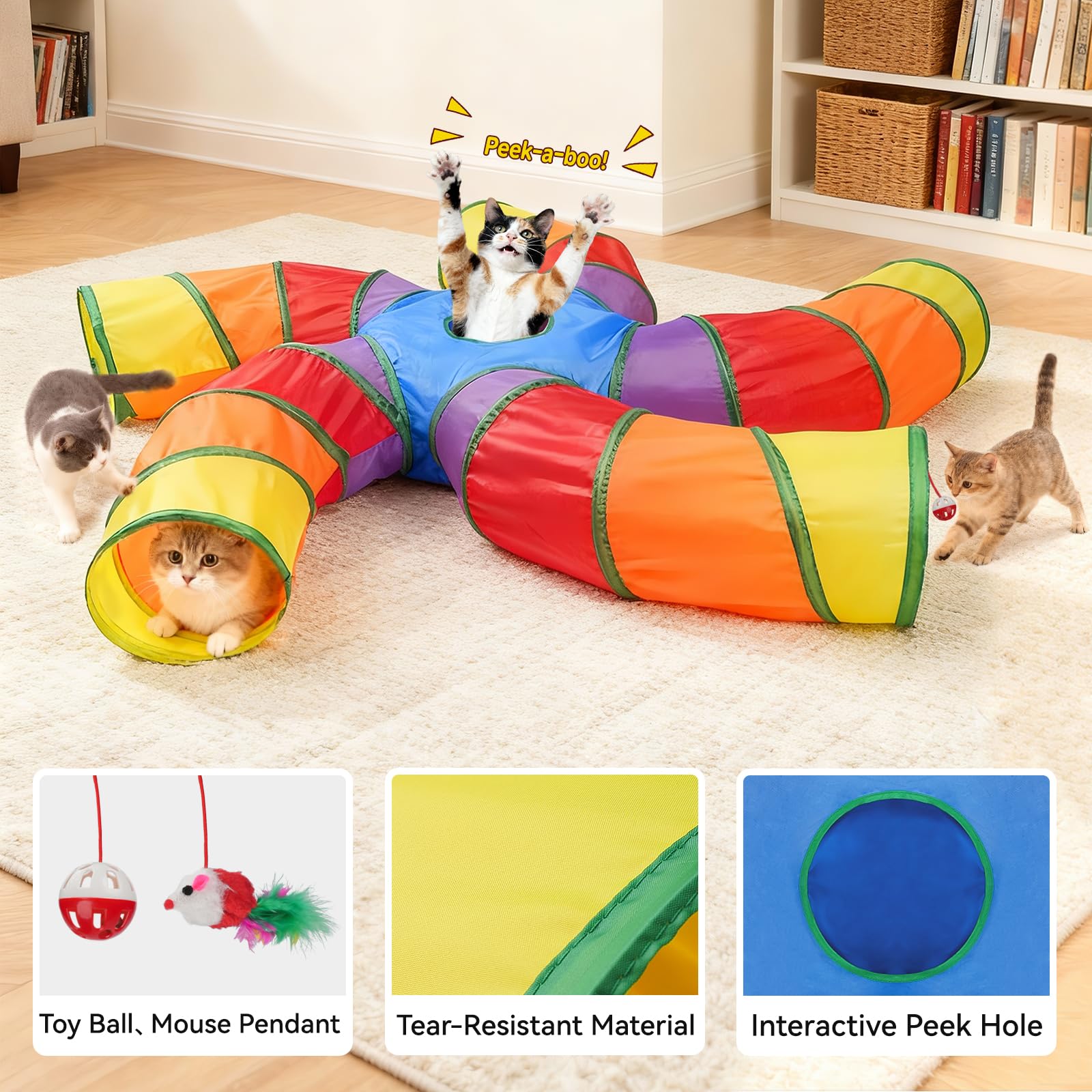 Joytale 5-Way Cat Tunnel mouse pendant offers independent toy interaction for curious cats.