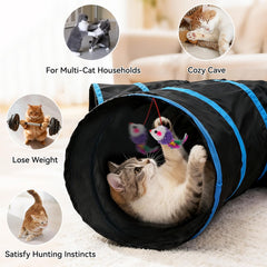 Joytale 5-Way Cat Tunnel with play ball and mouse pendant promotes independent exploration.