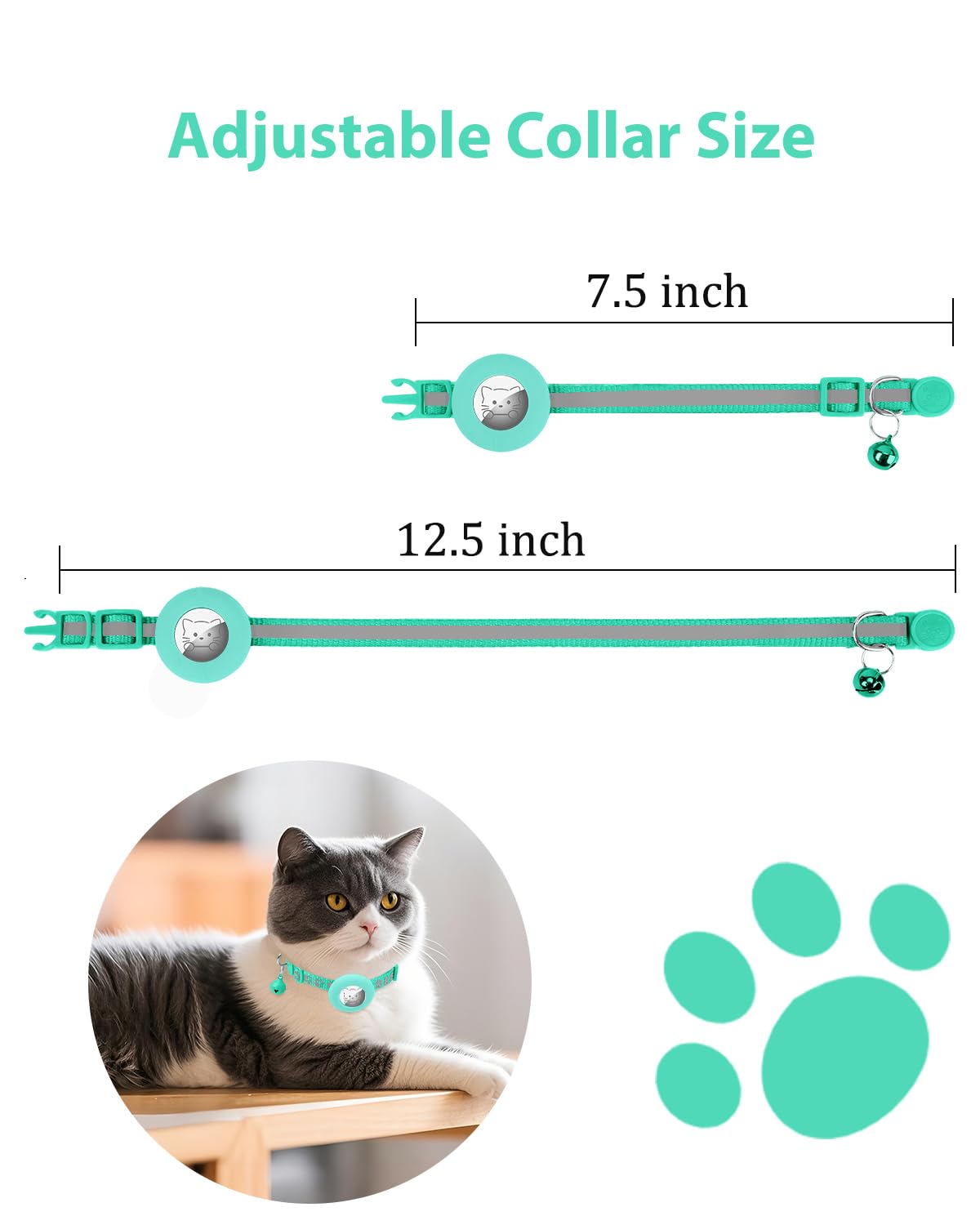 Joytale adjustable teal collar 7.5–12.5 inch close-up shows growing-fit for pets