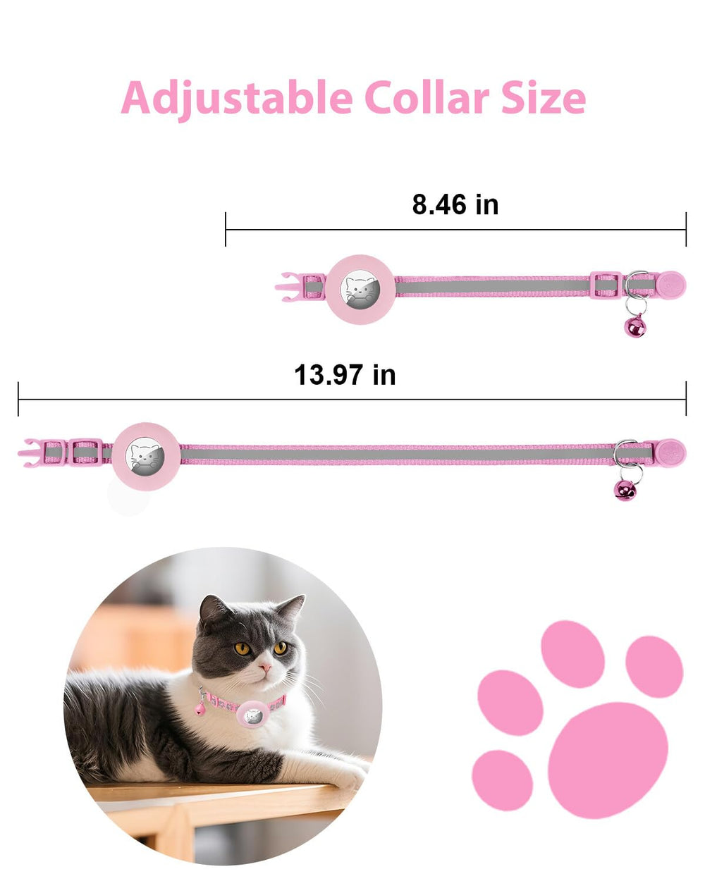 Joytale AirTag cat collar durable nylon pink for daily wear