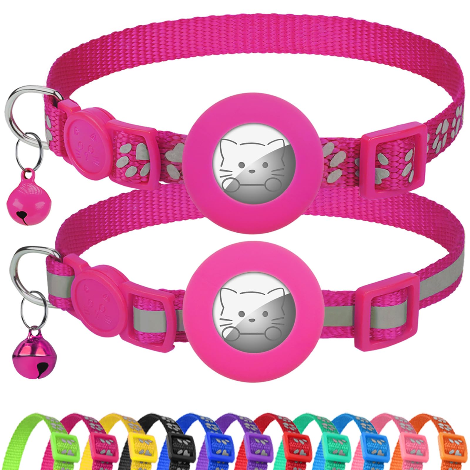 Joytale AirTag cat collar holder in hotpink for real-time tracking.