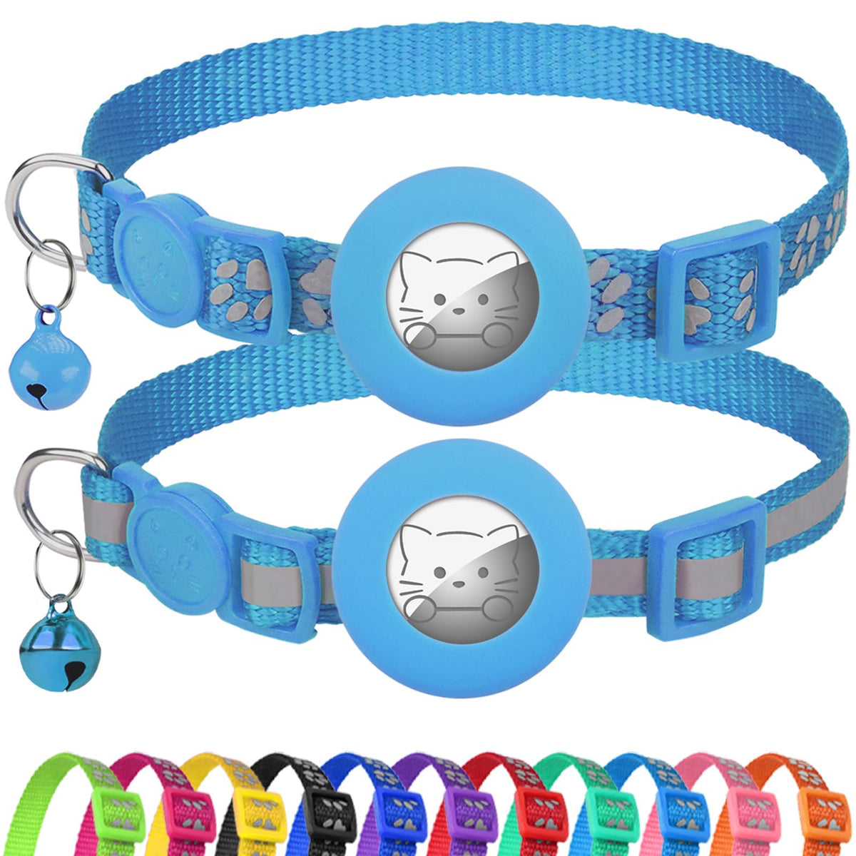 Joytale AirTag cat collar sky blue strap keeps you informed of your cat's location.