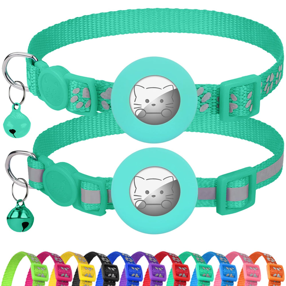 Joytale AirTag cat collar teal front view with real-time tracking ready