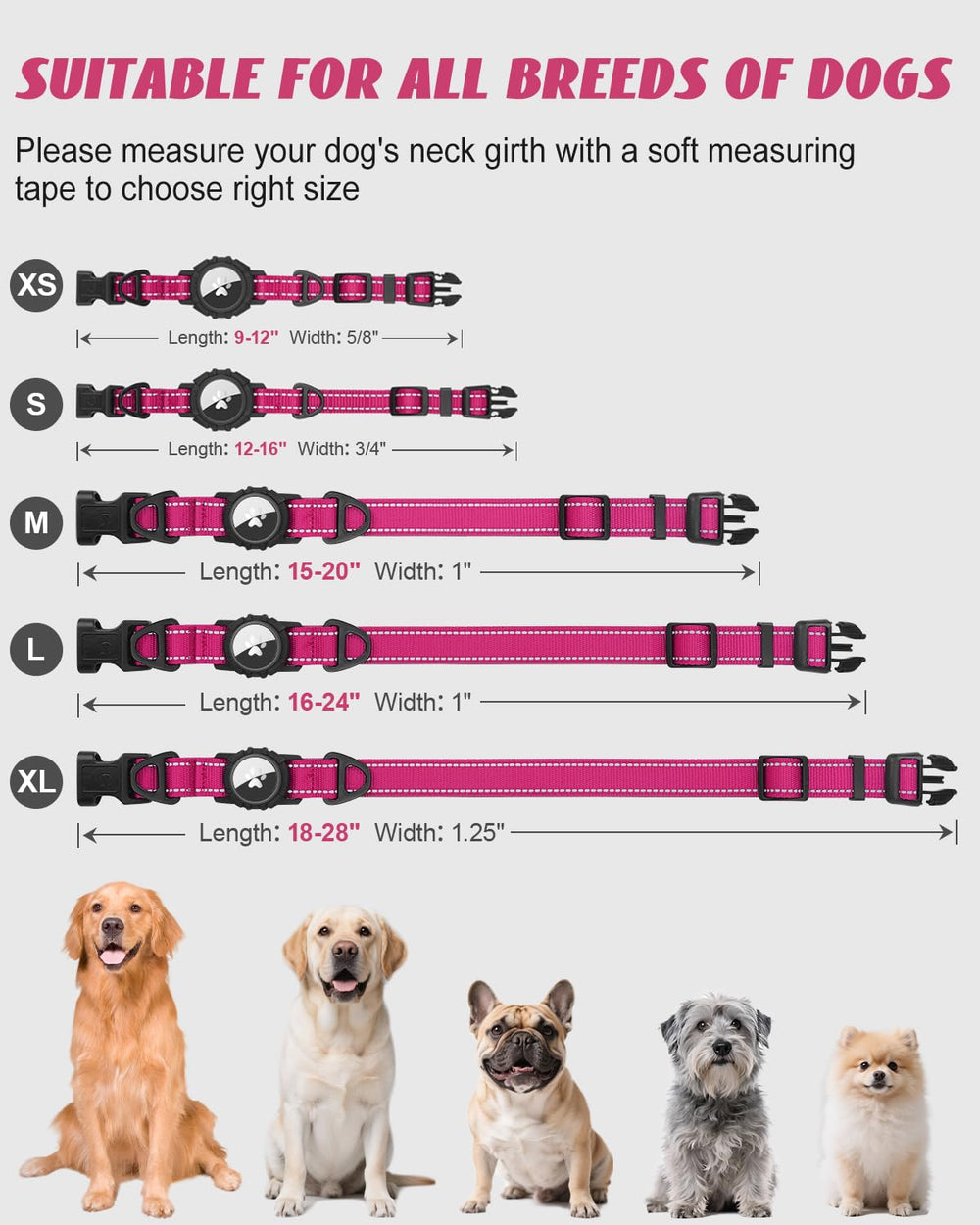 Joytale Airtag Dog Collar adjustable lengths for a snug fit