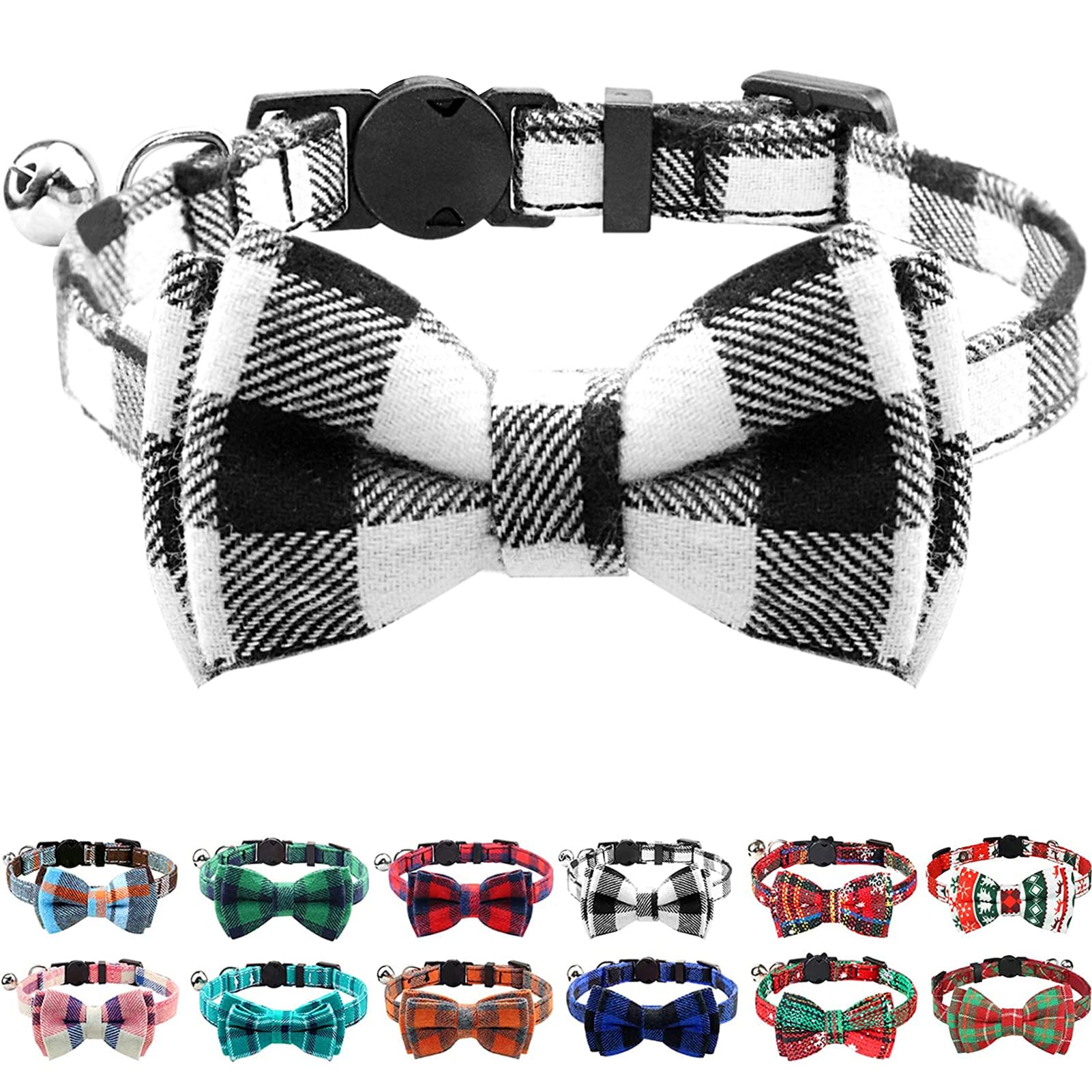 Joytale cat collar bells bow - plaid design for daily wear and kitten charm.