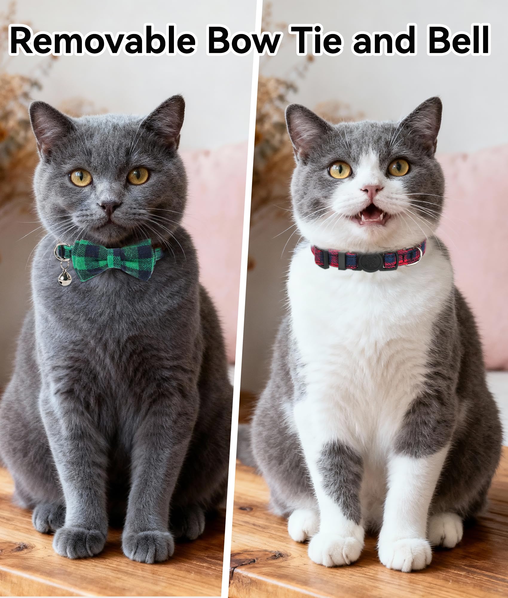 Joytale cat collar bow-tie removable in green-red plaid for cute customization