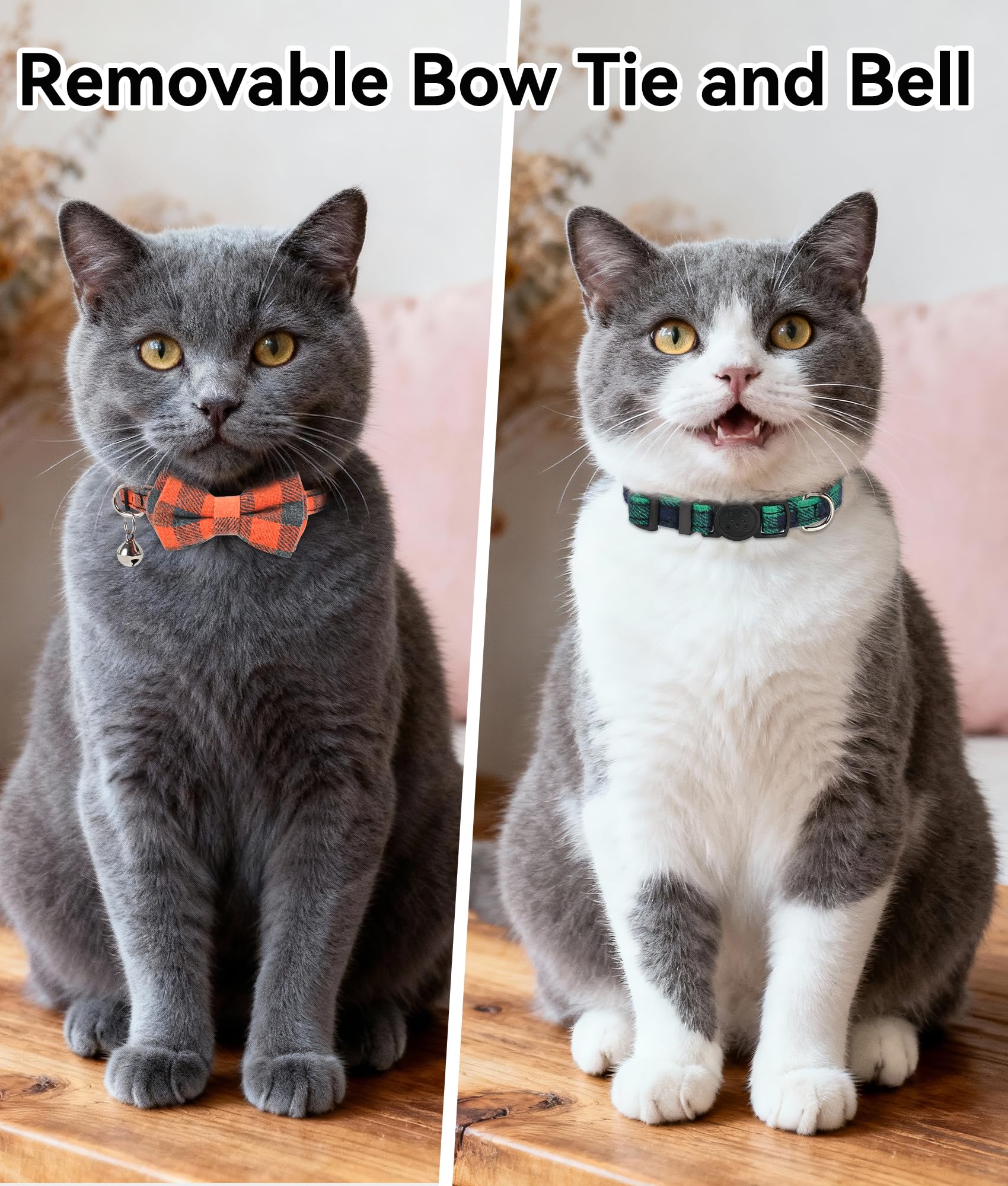 Joytale cat collar green orange bow-tie detail illustrates removable, stylish accessory for everyday wear.