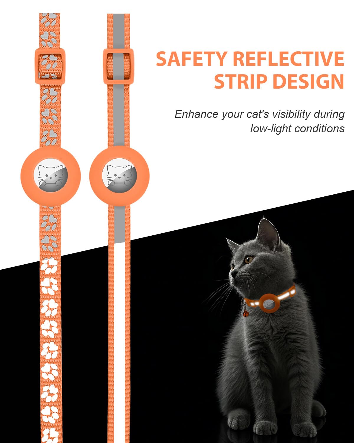 Joytale reflective strips on cat collar boost visibility during dusk outdoor play.