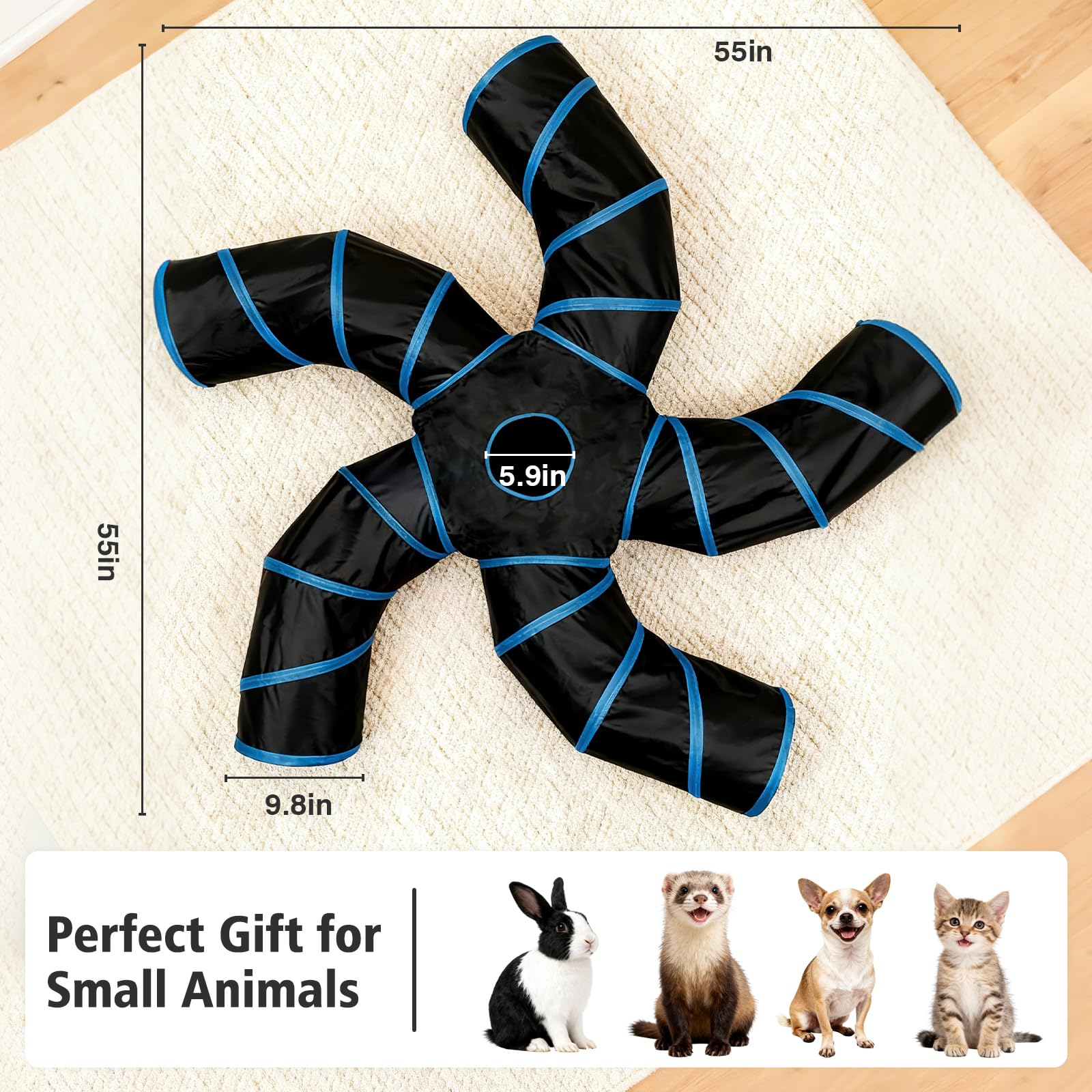 Joytale Cat Tunnel thick polyester material provides wear-resistant, safe play for energetic pets.