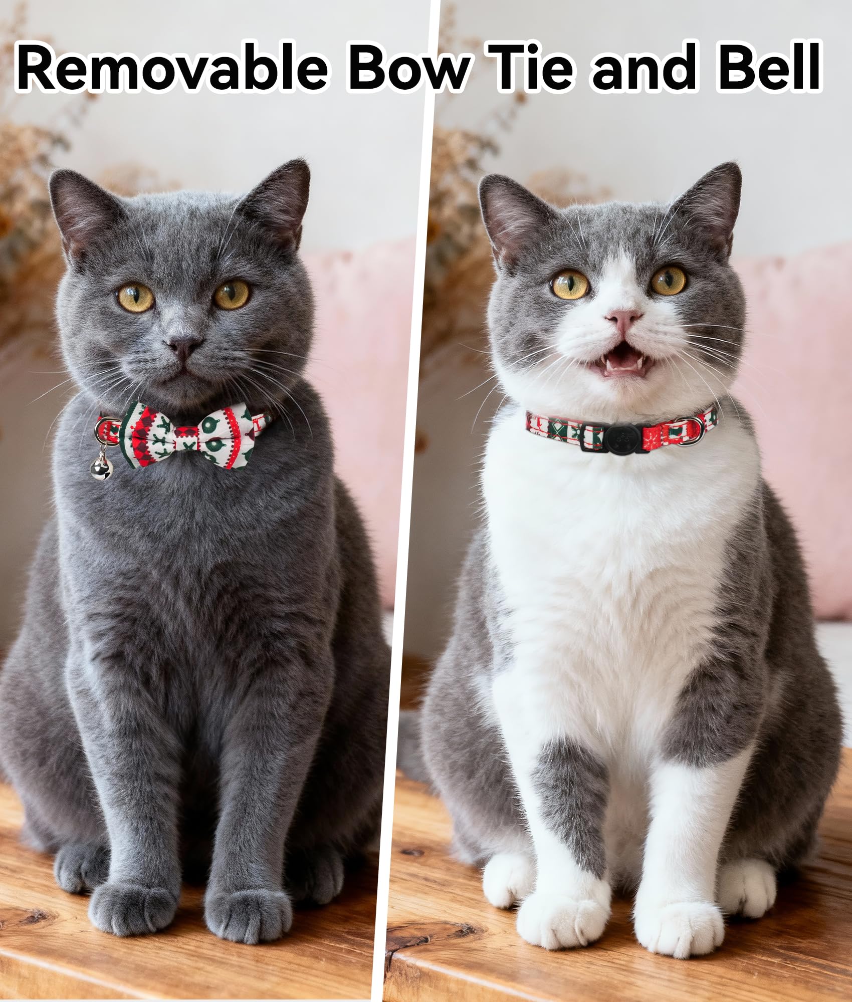 Joytale removable bow on plaid collar for changing festive looks.