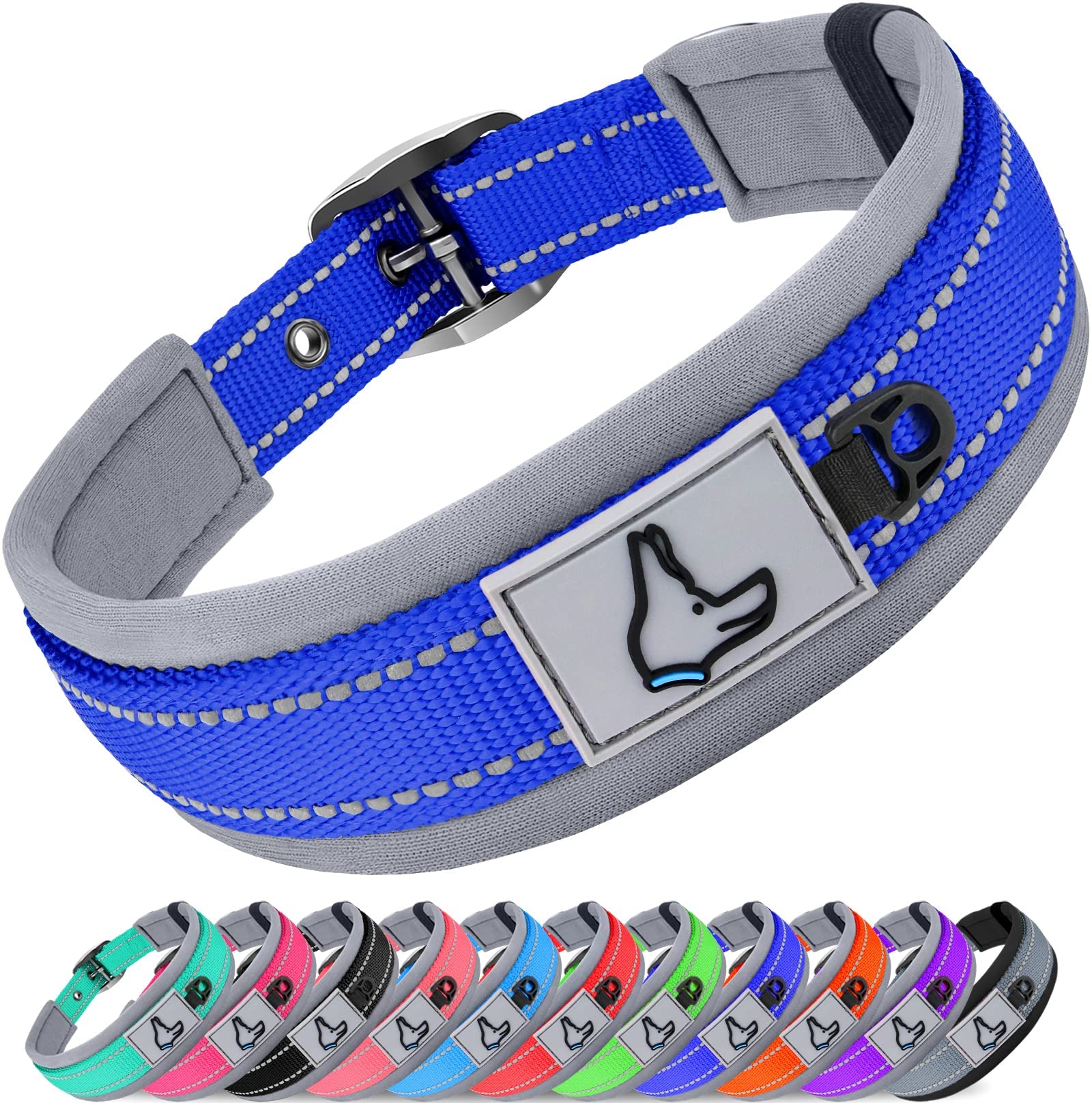 Joytale dog collar with neoprene padding in navy blue for comfortable daily wear.