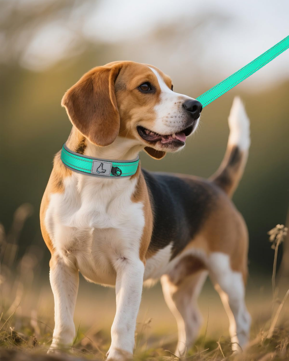 Joytale dog collar teal size chart and fit guidance.