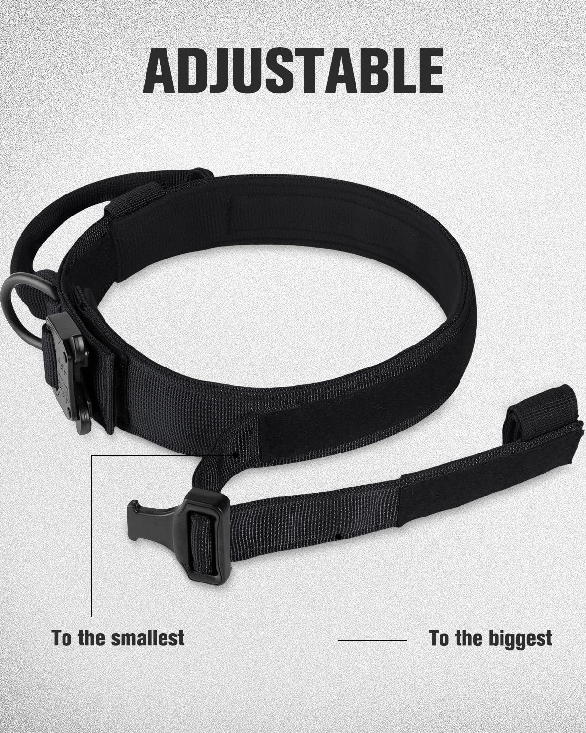 Joytale heavy-duty dog collar adjustment mechanism highlights secure fit for growing dogs.