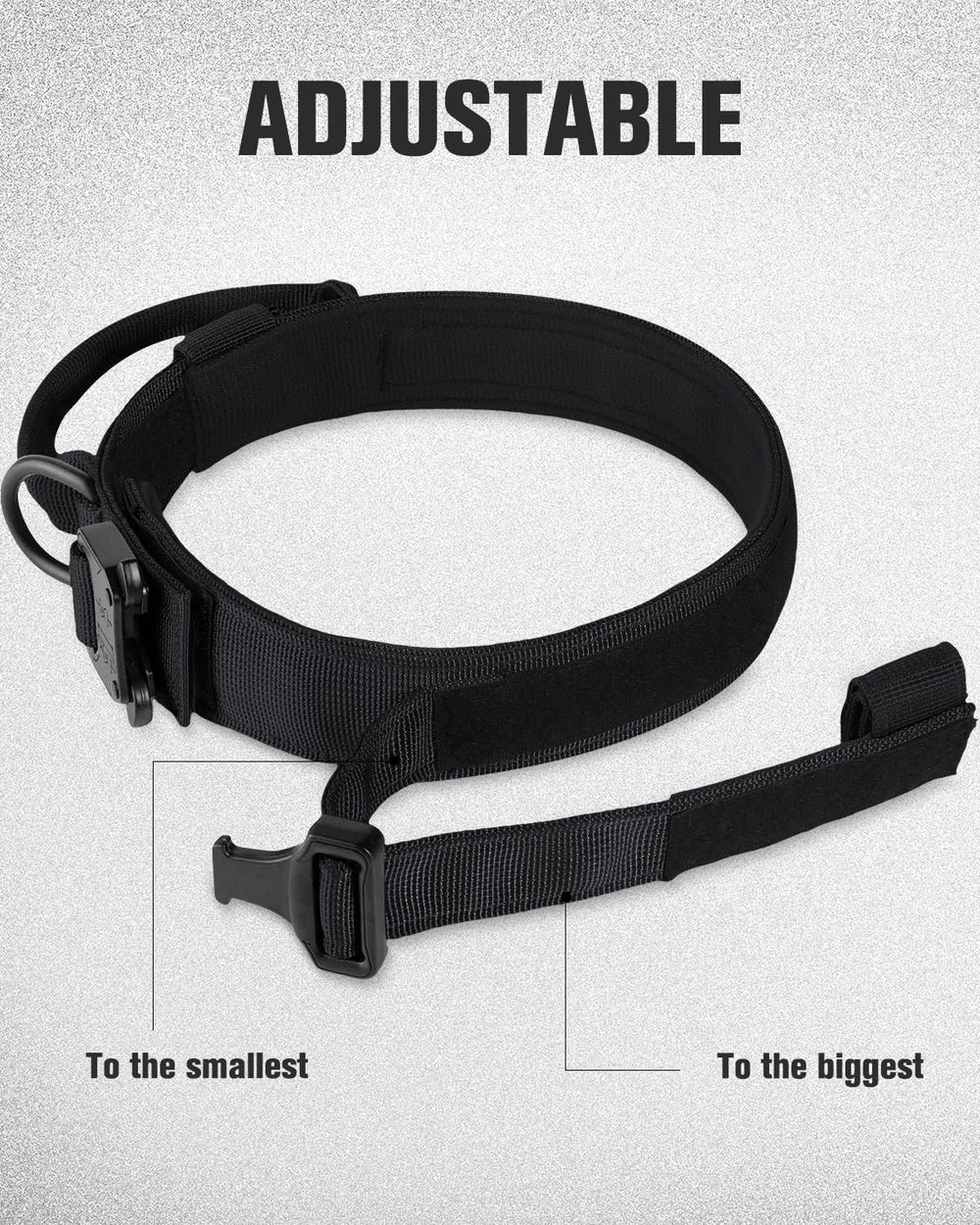 Joytale heavy-duty dog collar adjustment mechanism highlights secure fit for growing dogs.