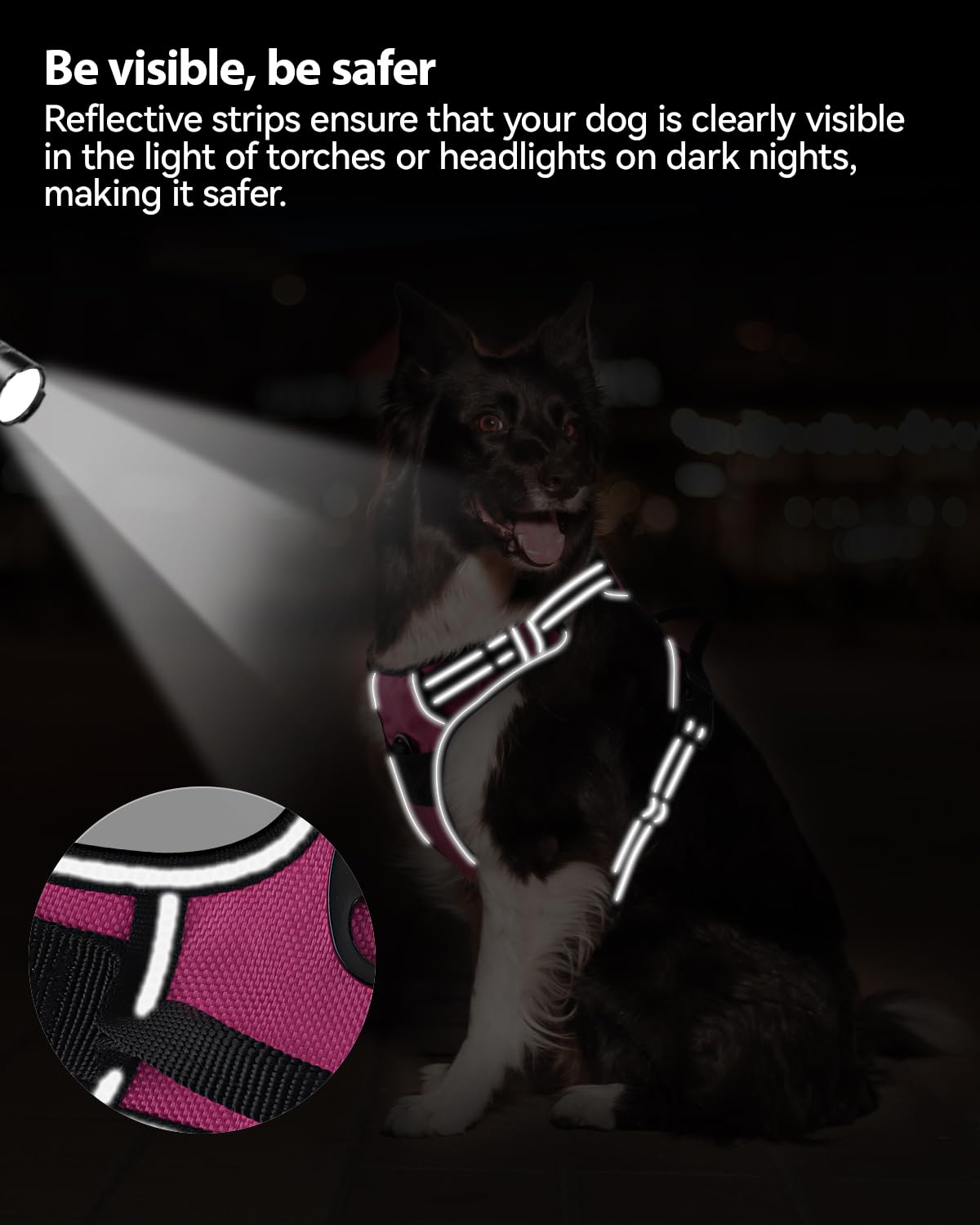 Joytale hot pink harness side view highlights stylish safety and fit.