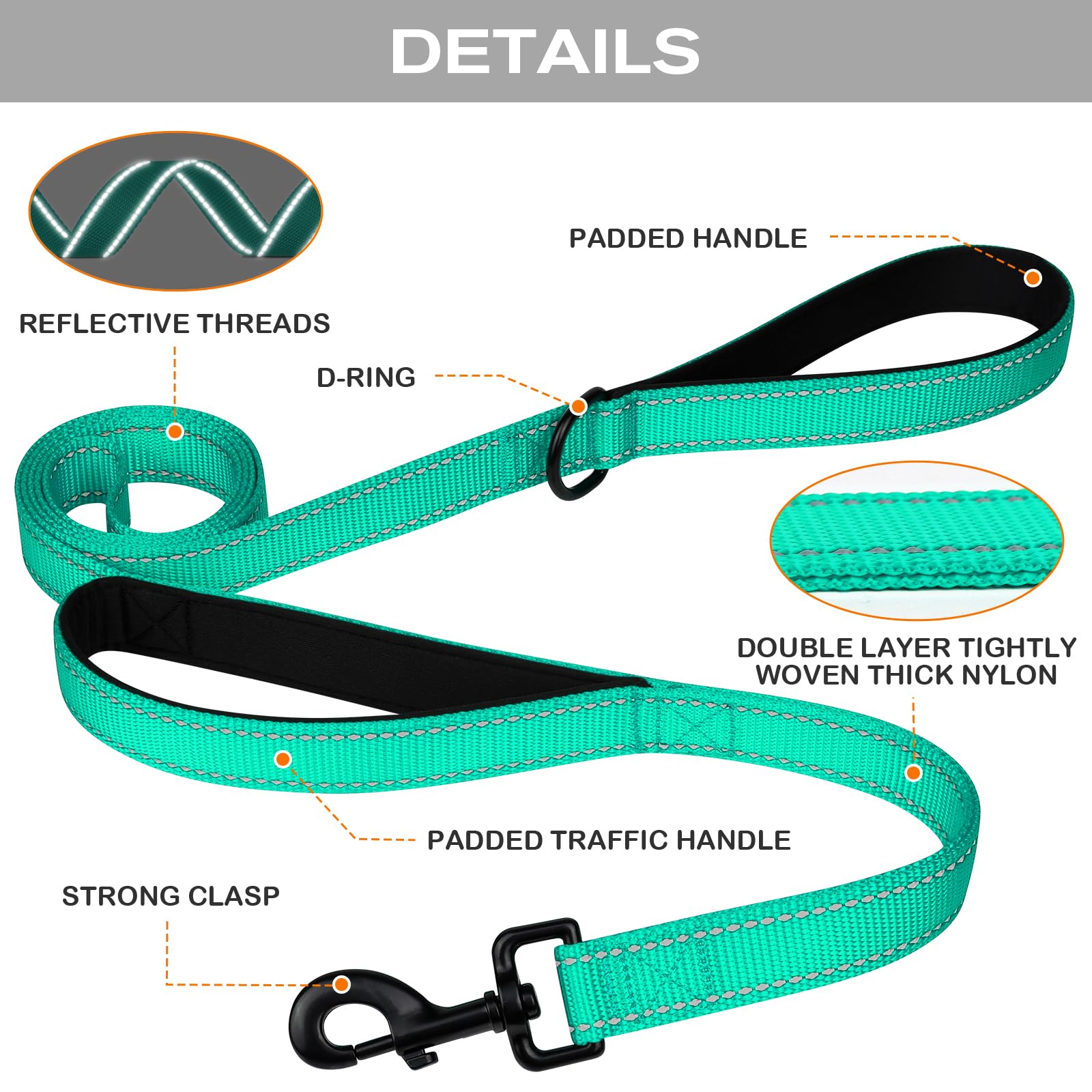 Joytale teal leash with rotating clasp to prevent tangling