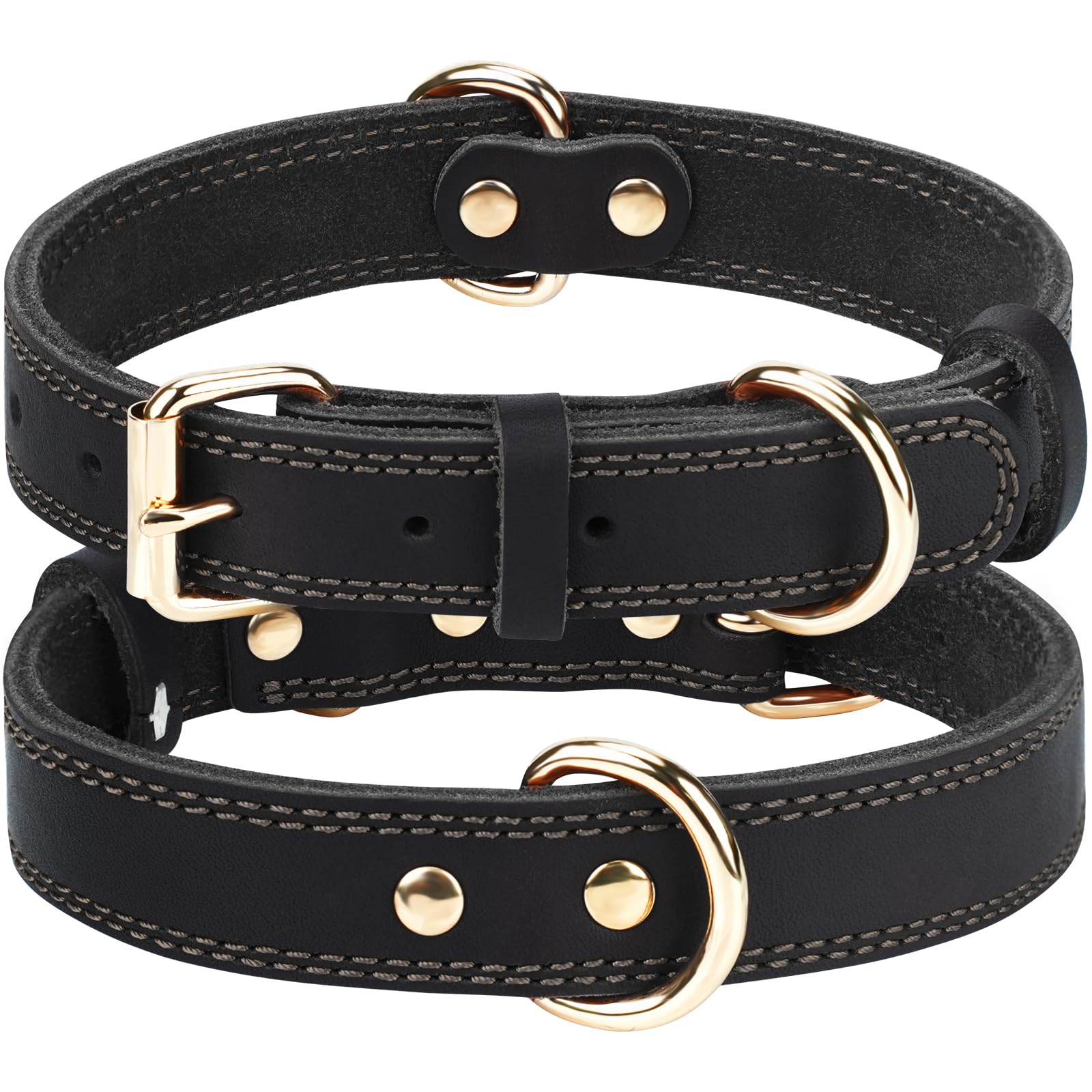 Joytale leather dog collar close-up shows soft cowhide for comfortable daily wear.
