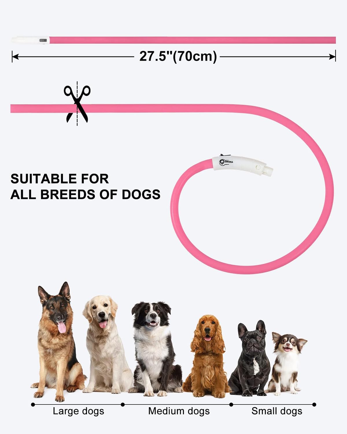 Joytale hot pink LED collar boosts visibility with modern style.