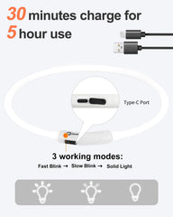 Joytale collar showing three glow modes for customizable safety lighting.