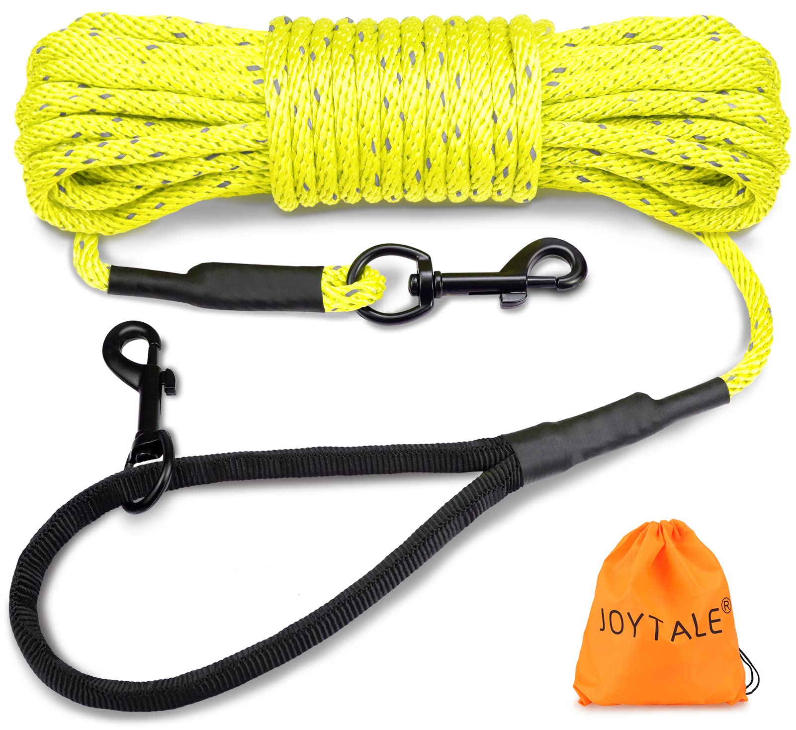 Joytale long dog-training-leash 50ft yellow for extended control during off-leash sessions.