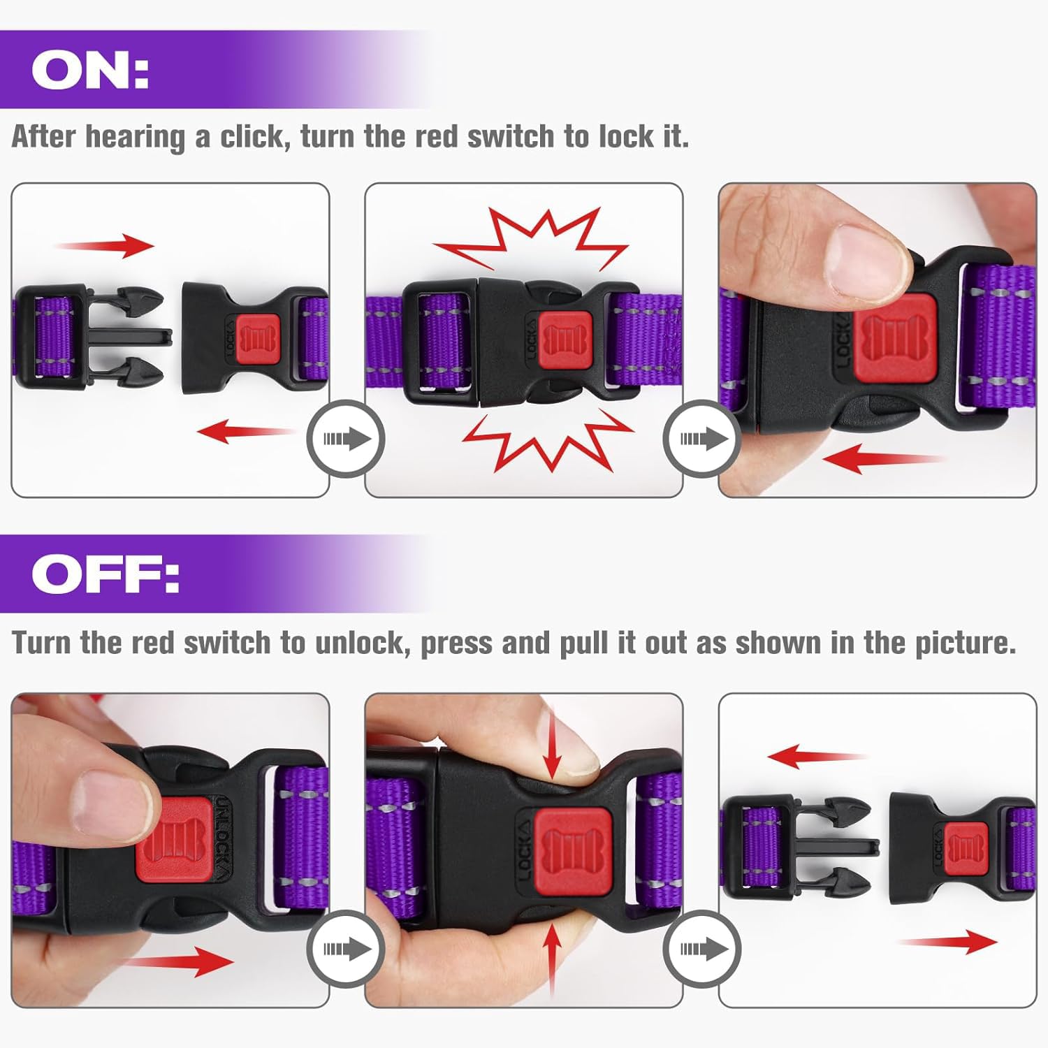 Joytale martingale collar purple night-time visibility aids safer evening walks