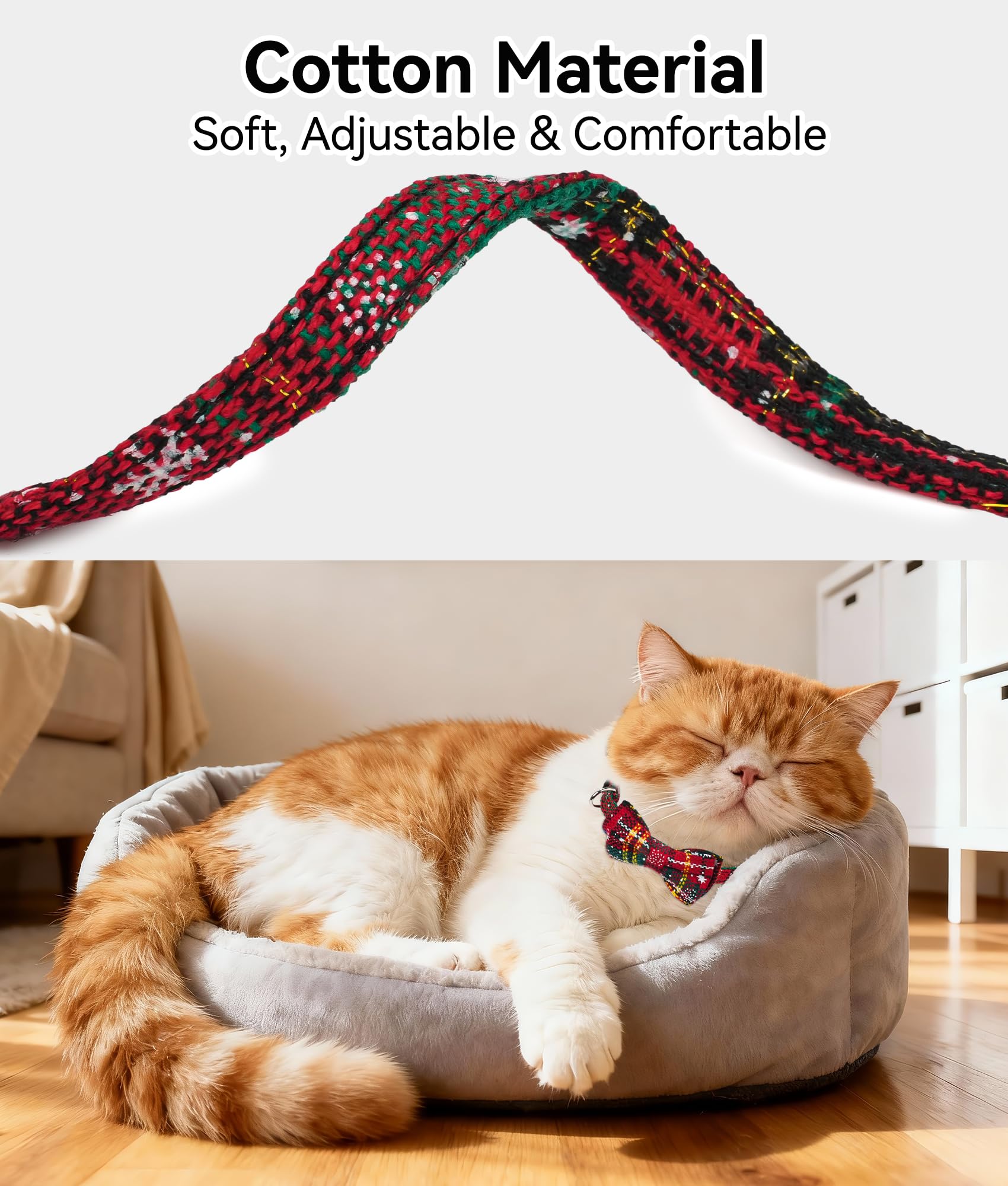 Joytale plaid cat collar in red and green adds seasonal charm.