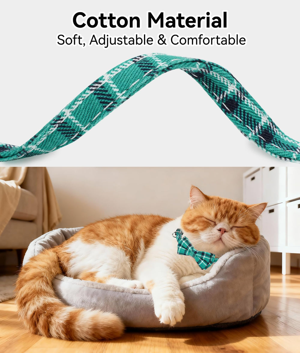 Joytale plaid cat collar teal adjustable fits cats from kitten to adult
