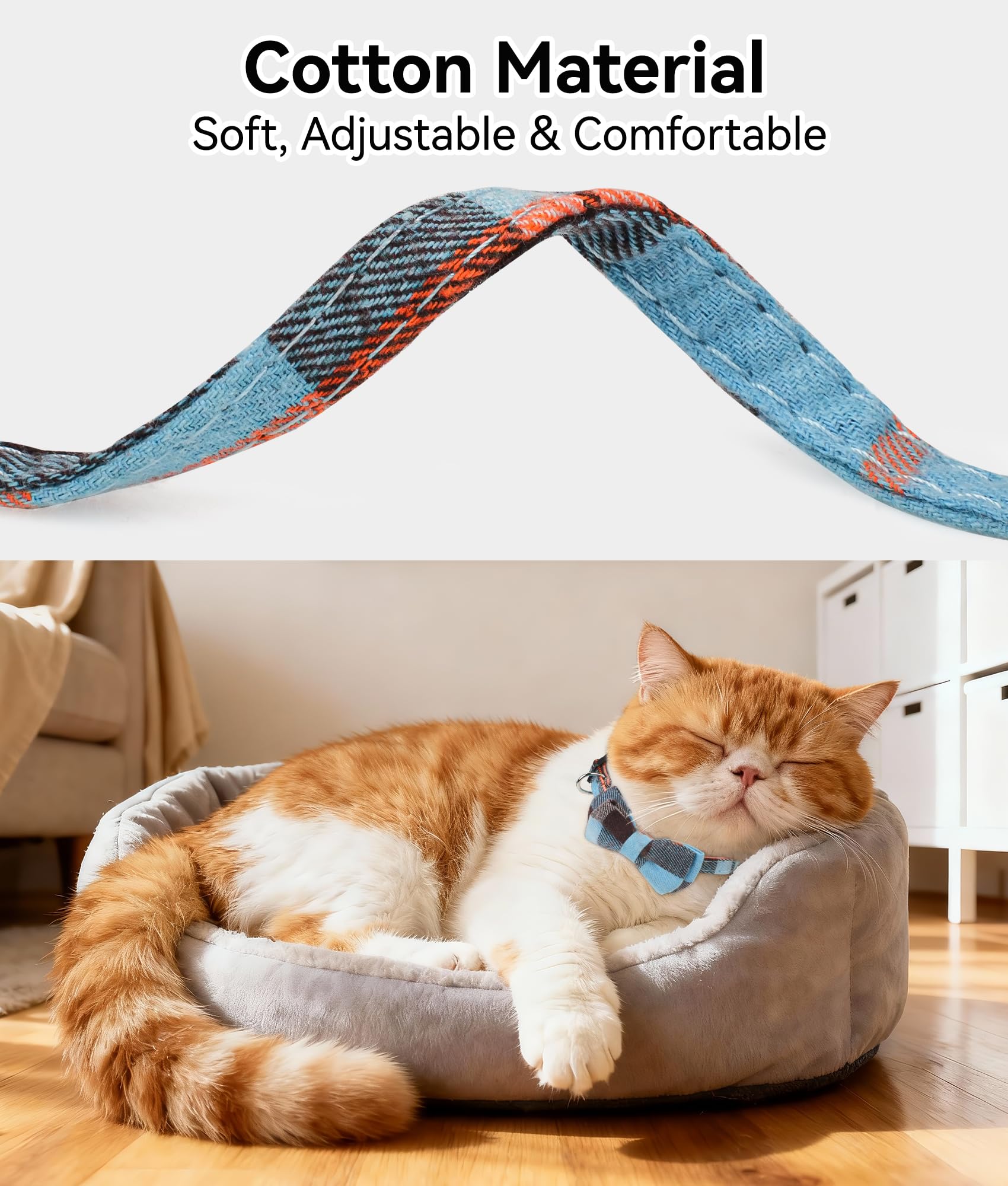 Joytale plaid design cat collar haze blue suitable for daily wear.