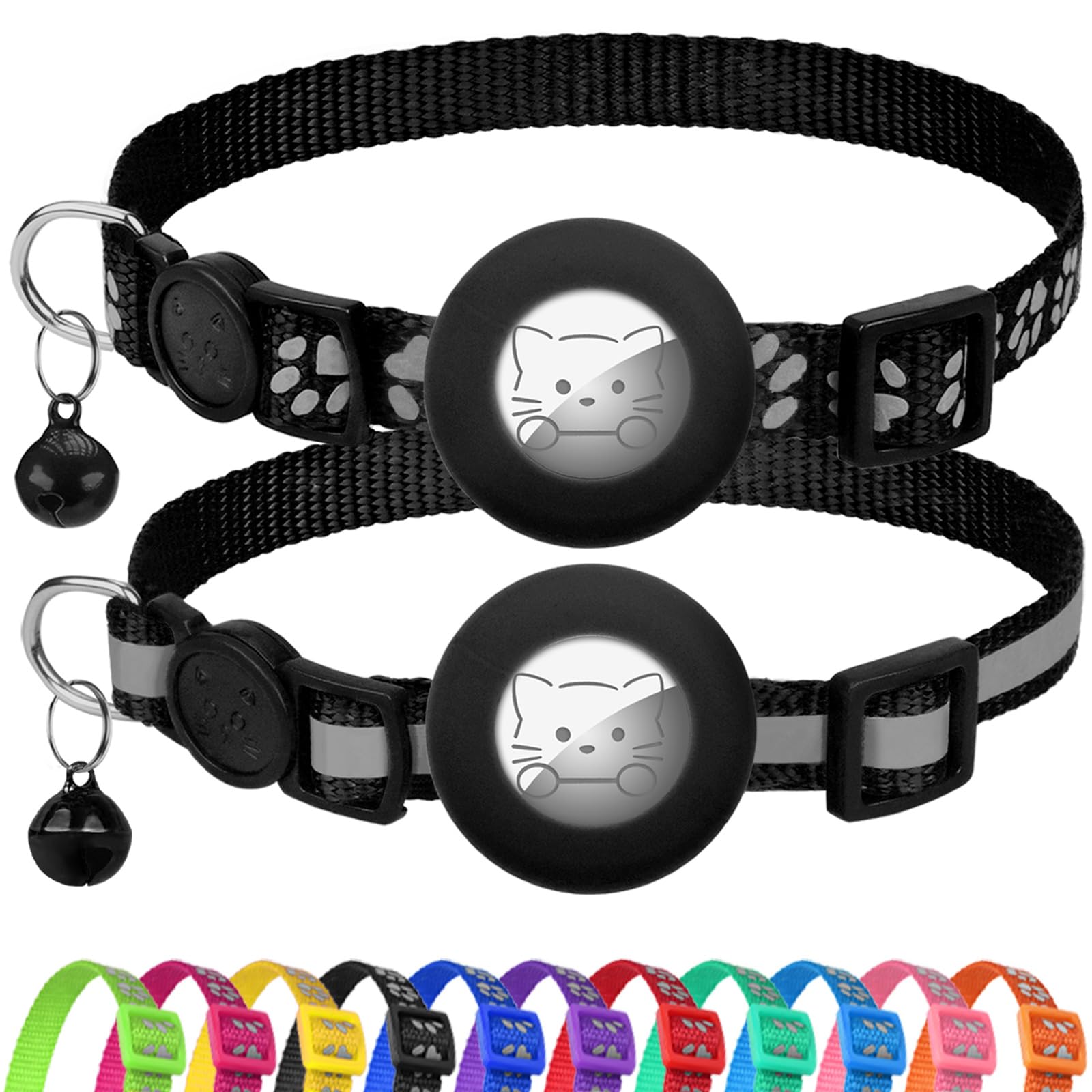 Joytale reflective airtag cat collar with bell enhances nighttime visibility for safe outdoor play.