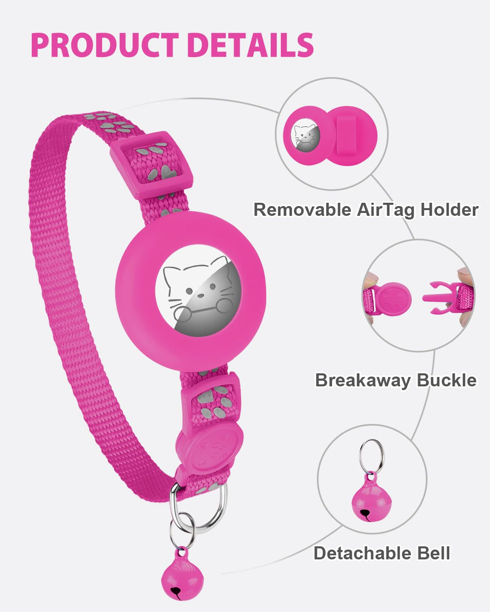 Joytale reflective cat collar shows enhanced visibility during night play.
