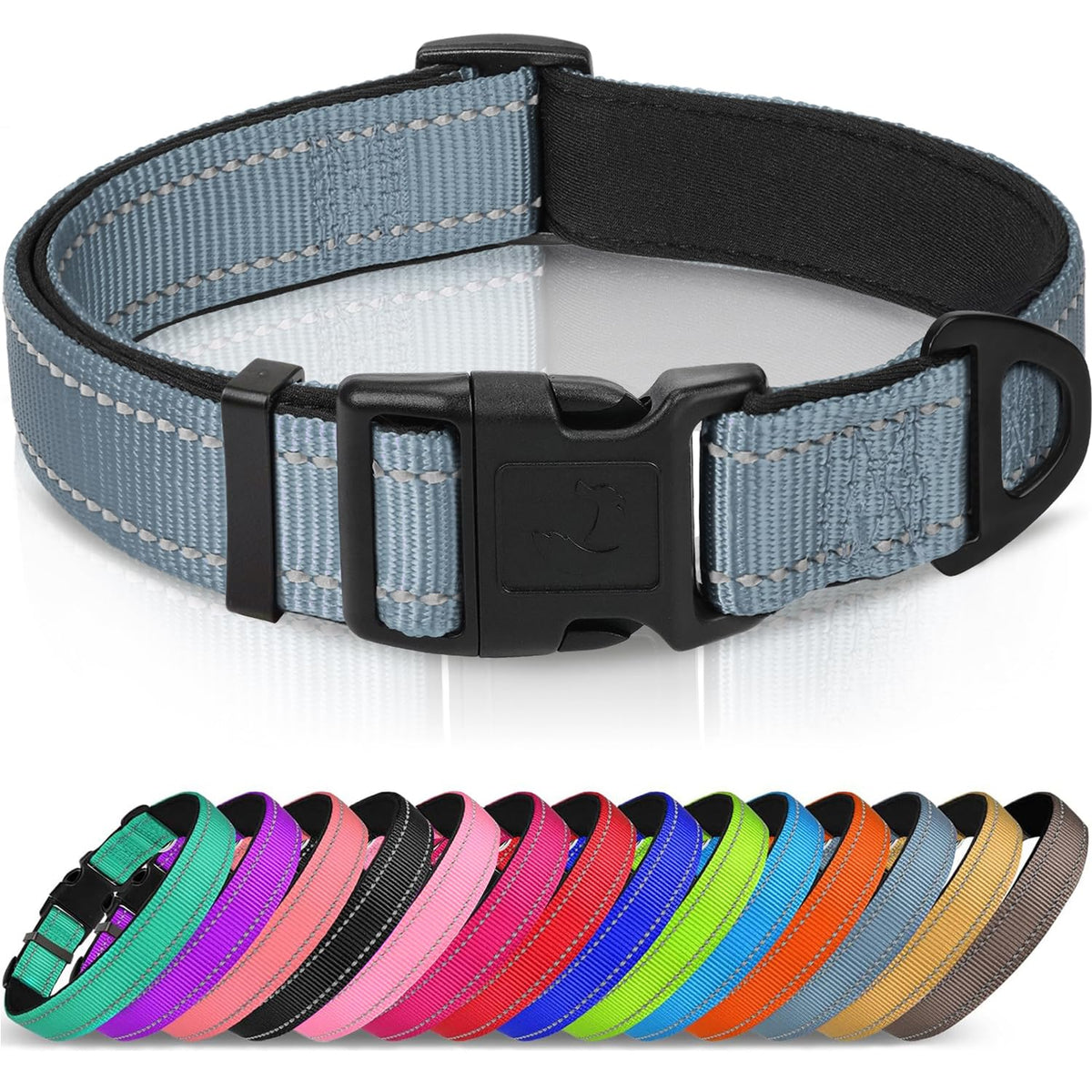 Joytale reflective dog collar gray large with reflective thread for nighttime visibility.