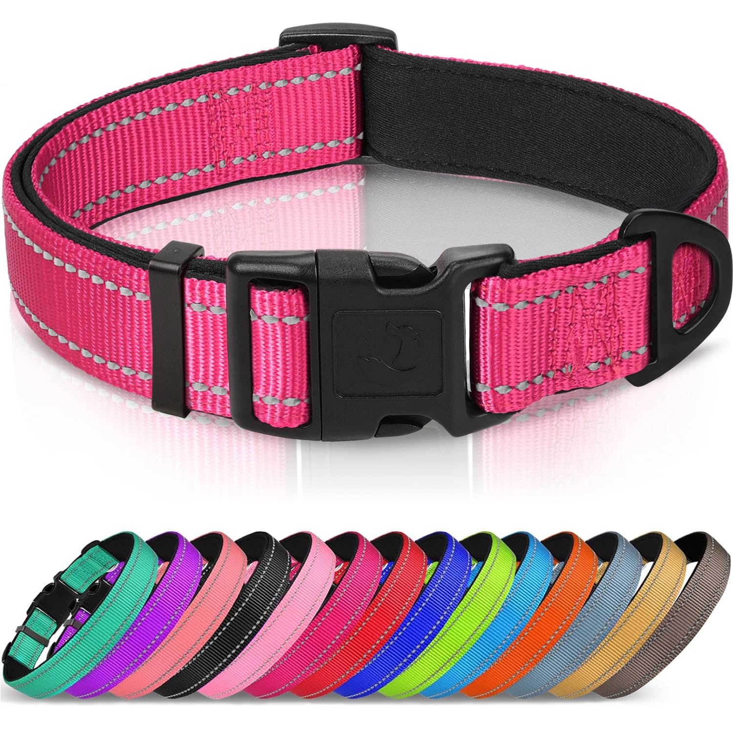 Joytale reflective dog collar hotpink neoprene padding for comfortable daily walks