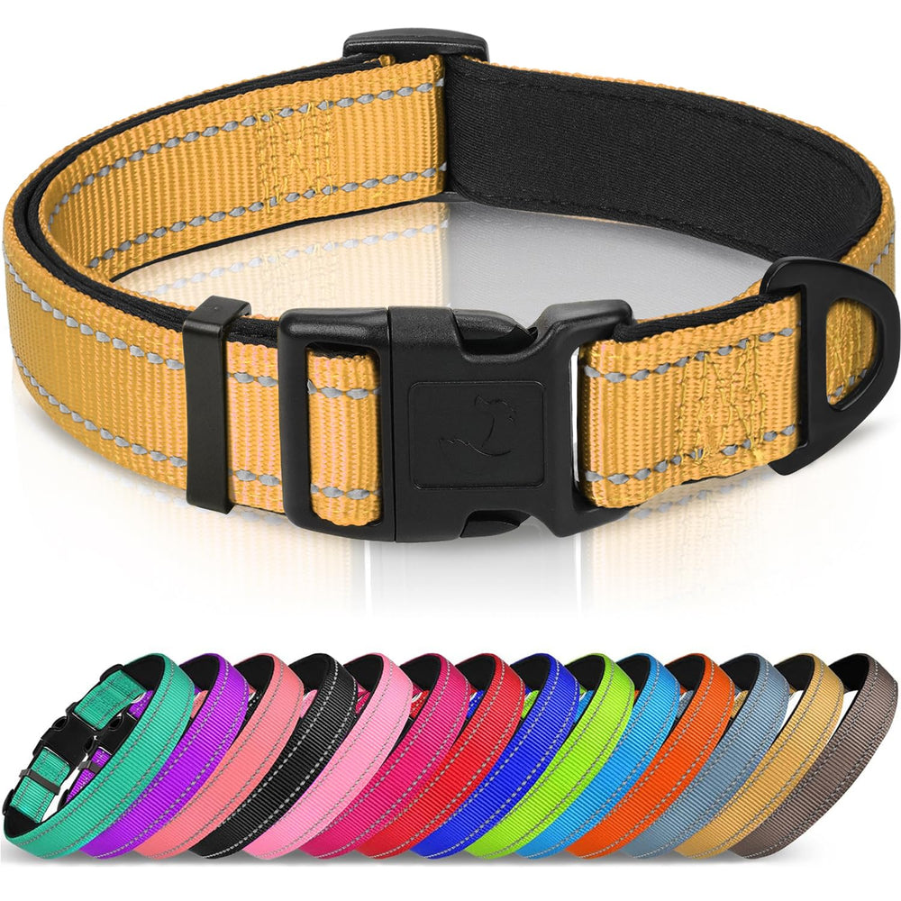 Joytale Reflective Dog Collar khaki close-up showing padded comfort for daily wear