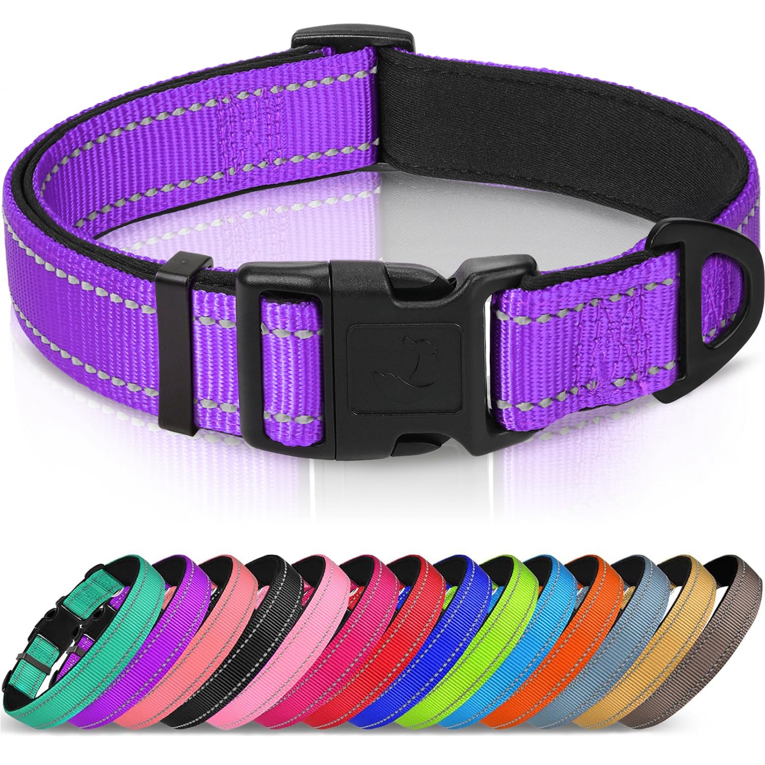 Joytale reflective dog collar purple XS side view improves nighttime visibility.