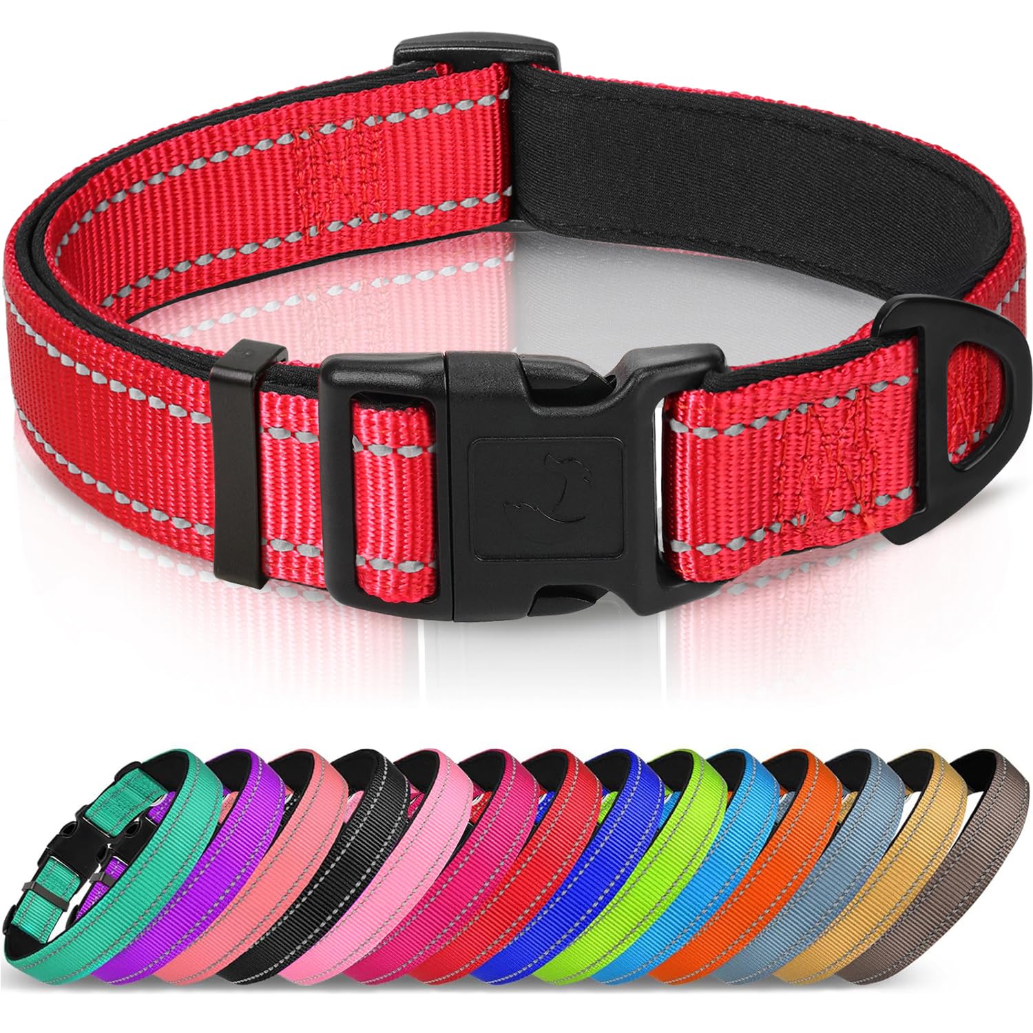 Joytale reflective dog collar red, close-up of padded neoprene for comfort