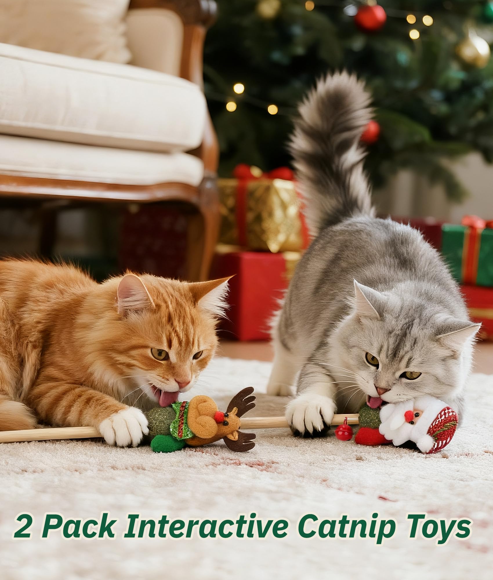 Joytale reindeer catnip toy wand with bell encourages active chasing