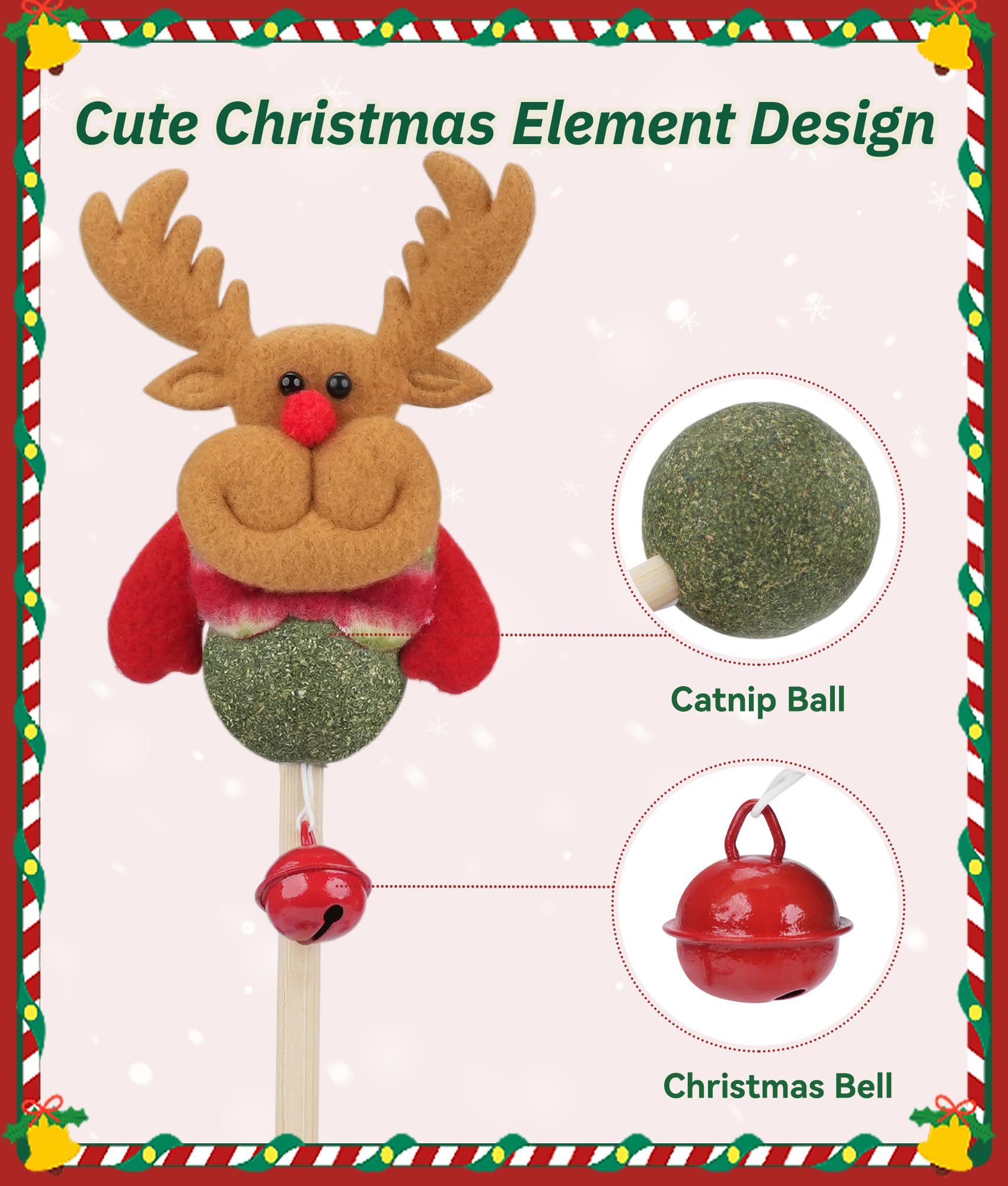 Joytale Santa design catnip toy in action encouraging chasing