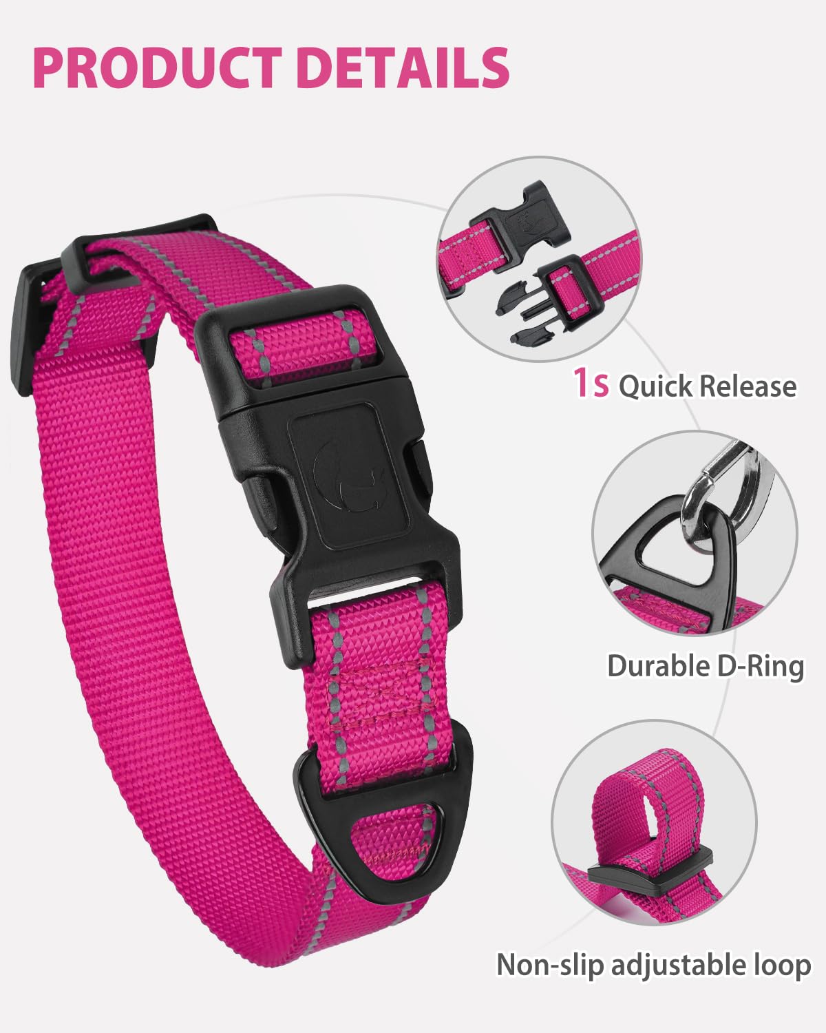 Joytale small dog collar with a metal delta-ring and durable hardware for tags and leash.