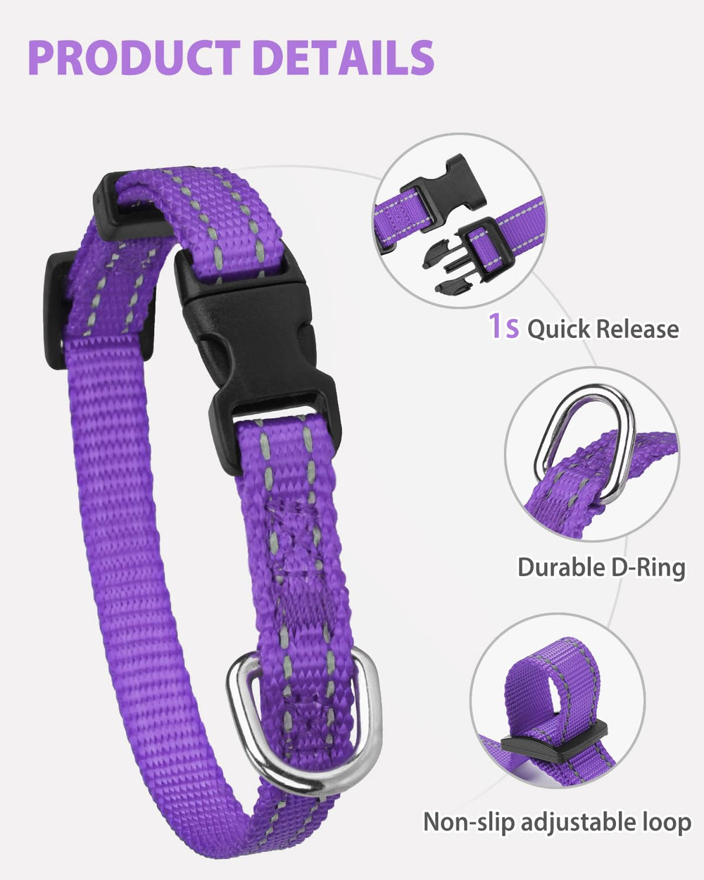 Joytale small dog collar delta ring keeps leash and tags secure