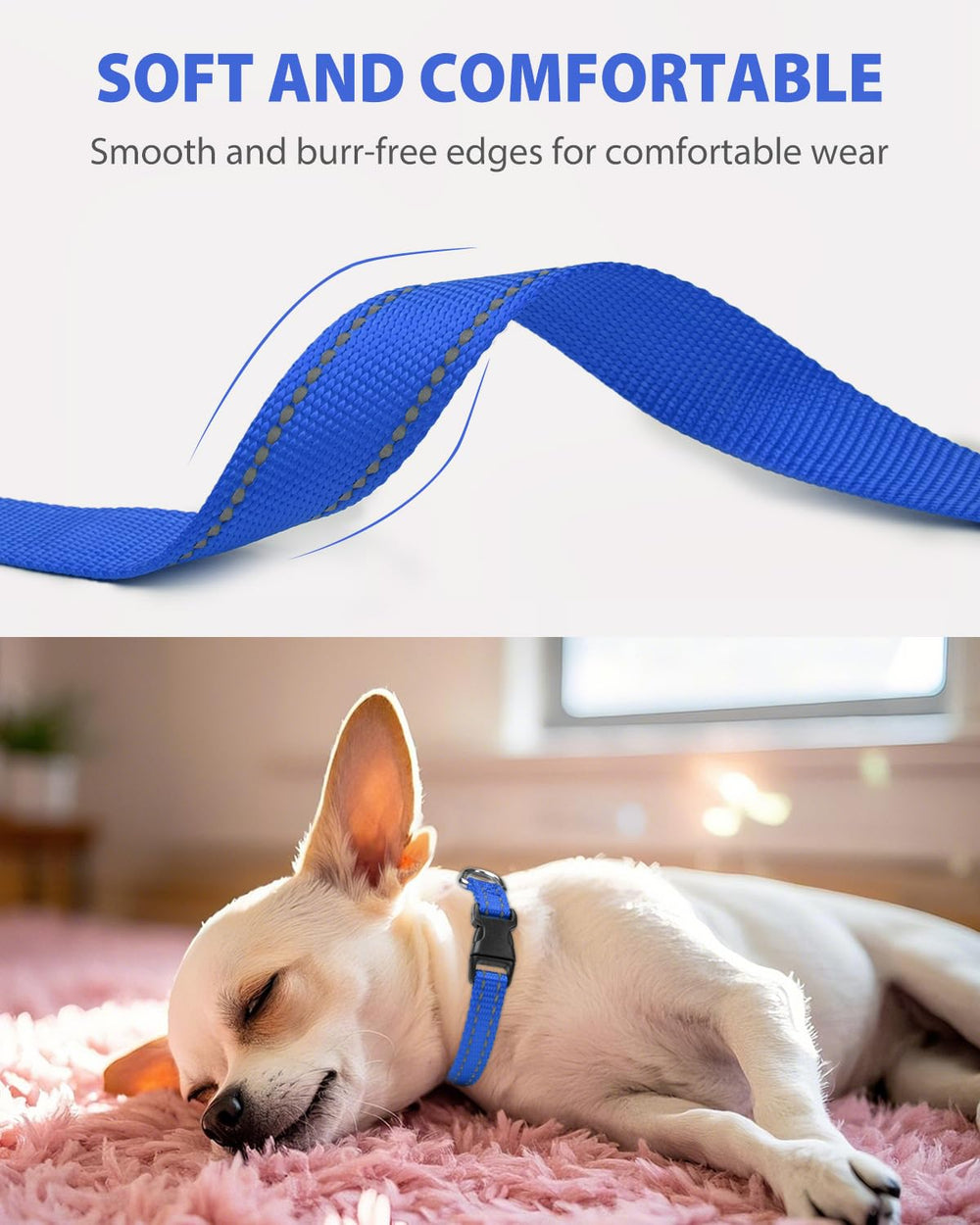 Joytale small dog collar navy quick-release buckle for easy on-off.