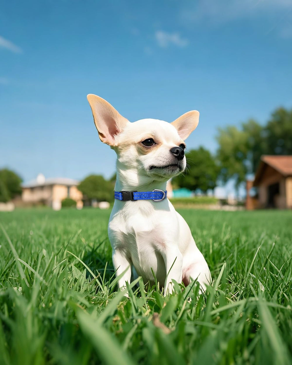 Joytale small dog collar navy with side view showing the delta-ring for leash.