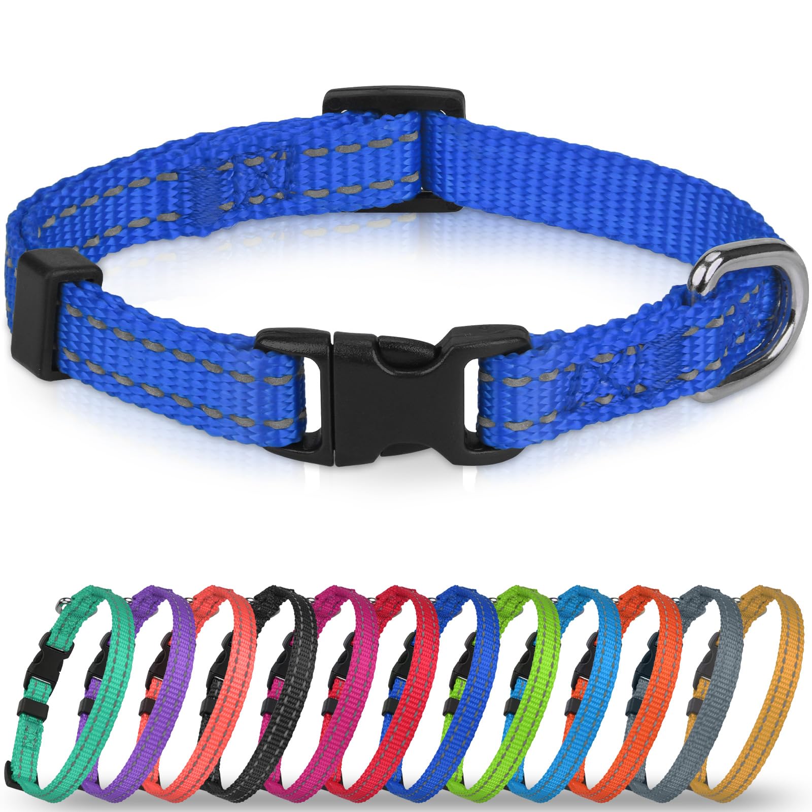 Joytale small dog collar navy-xs with reflective safety for night walks.