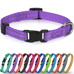Joytale small dog collar purple XS closeup shows soft nylon for comfort