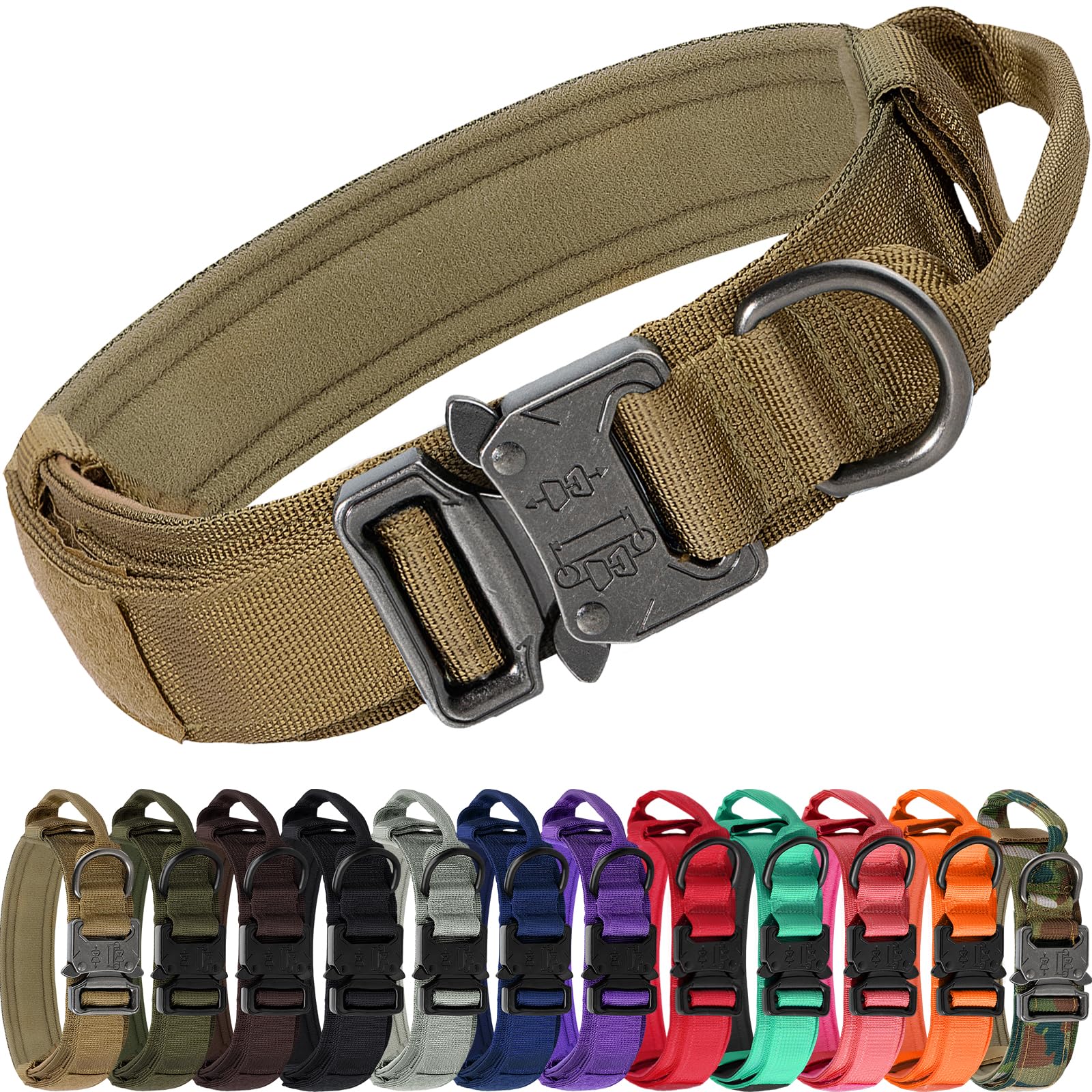 Joytale tactical dog collar handle closeup shows secure grip for controlled walking.