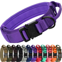 Joytale tactical dog collar with handle in purple for secure control during training.