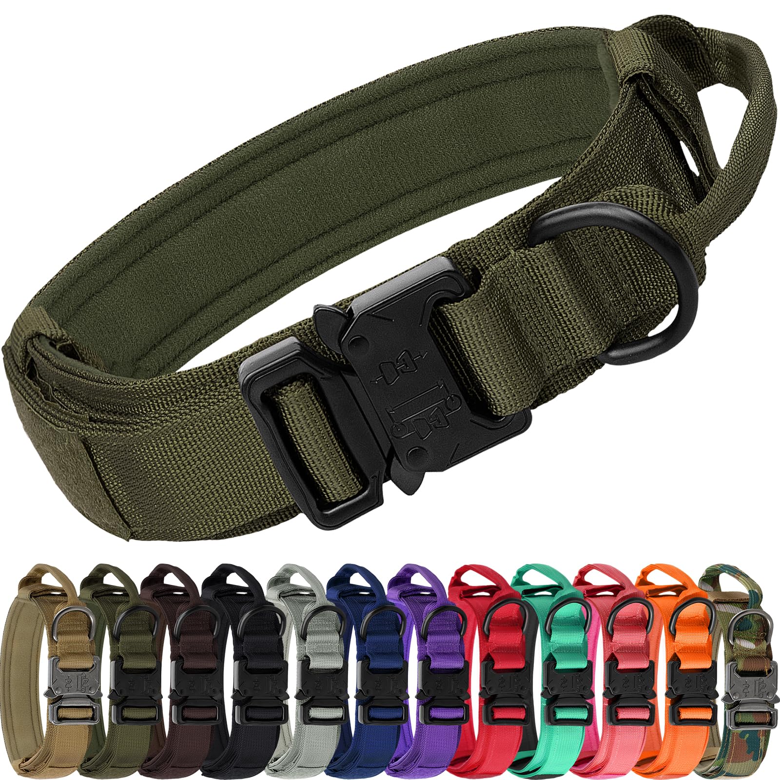 Joytale tactical dog collar with handle shows durable two-layer nylon and secure quick-release buckle.