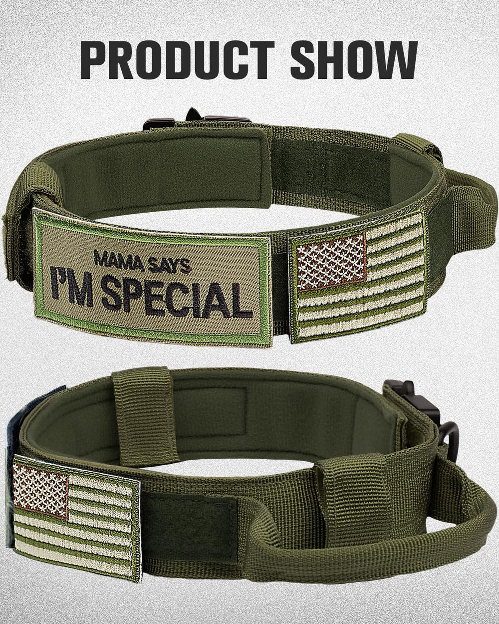 Joytale tactical collar with two free patches for personalization and visibility.