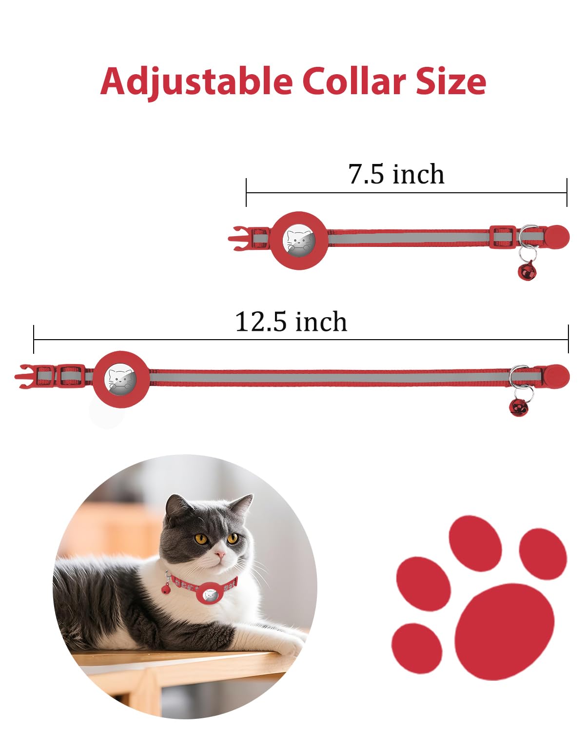 Joytale two-pack red AirTag collars for cats and kittens