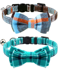 Joytale upgraded cat collar with bells and bow in teal haze blue, comfy daily wear and easy locating.